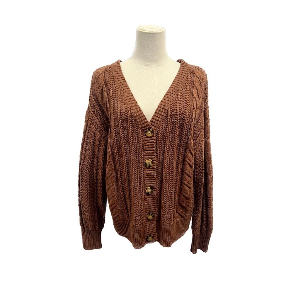 CUPCAKES AND CASHMERE BROWN KNIT CARDIGAN M REVOLVE SHOPBOP COTTON SWEATER CABLE